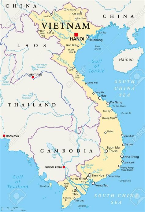vizuálna mapa Vietnamu a Hanoj