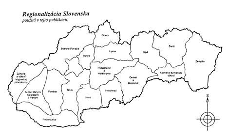 Mapa regiónov Slovenska s vyznačenými miestami