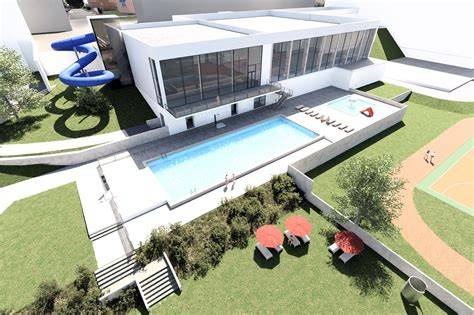 Skica hotelového areálu a plaveckého bazéna