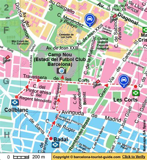 mapa okoli dostupu na Camp Nou