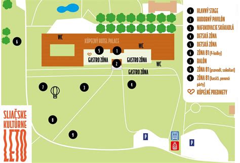 mapa areálu kúpeľov Sliač a kúpaliska