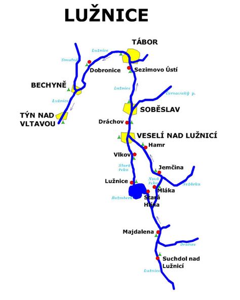 Mapa vodáckych trás Lužnice