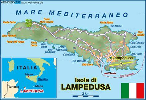 Mapa Isola dei Conigli a Lampedusa (pohľad na poloostrov)