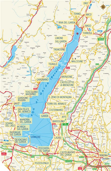 Mapa hlavných trás okolo Lago di Garda